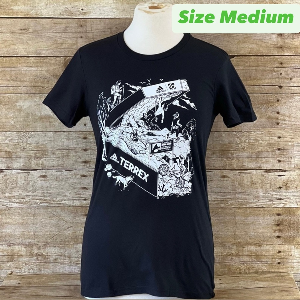 Adidas Terrex Amplifier Tee Womens Medium Black Graphic T-Shirt IA7360 NEW - Picture 1 of 9